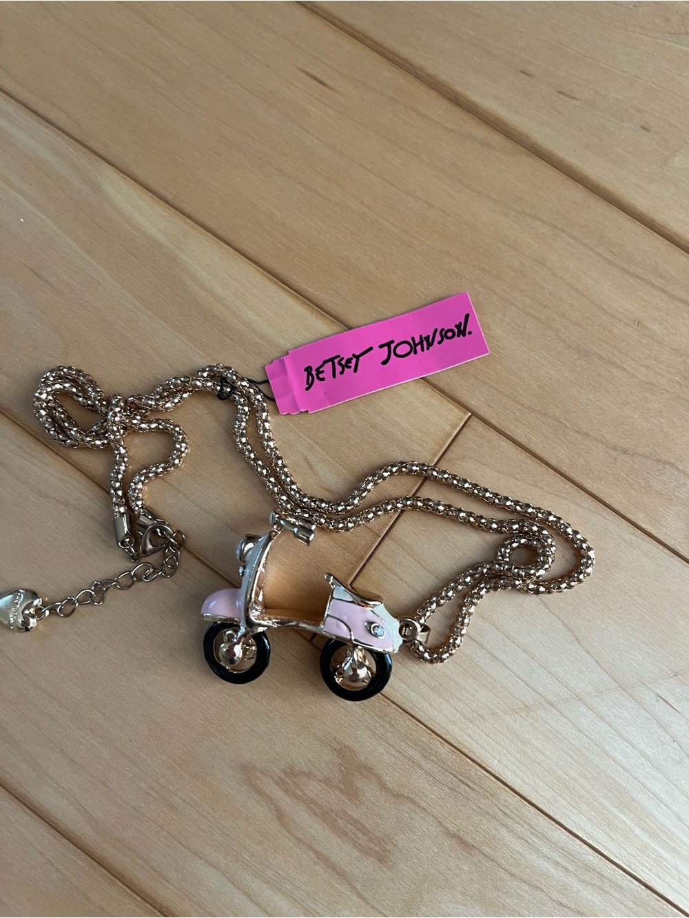 Betsey Johnson Pink & Gold Scooter Charm Necklace